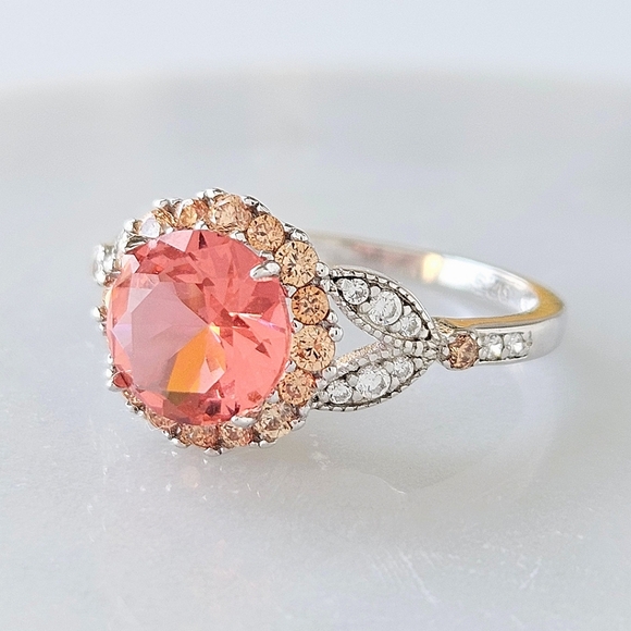 Pink & Peach Gemstone Flower Ring, 925 Sterling Silver Charmed Aroma 2019 - Picture 4 of 4